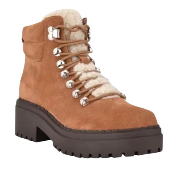 NEW Marc Fisher Tan Lace Up Boots with Shearling - Picture 1 of 4